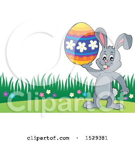 Clipart of a Gray Bunny Rabbit Holding an Easter Egg - Royalty Free Vector Illustration by visekart