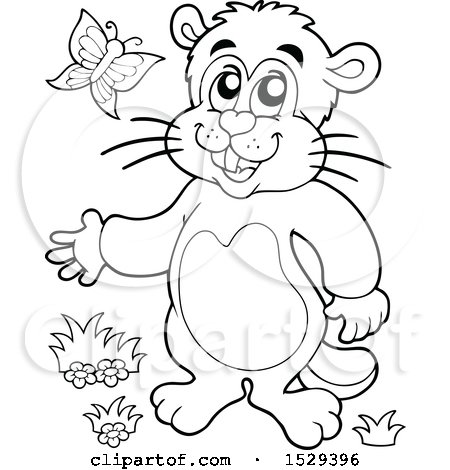 Clipart of a Black and White Groundhog - Royalty Free Vector