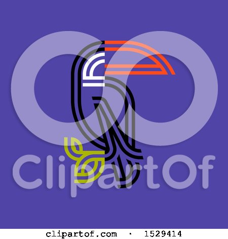 Clipart of a Double Line Styled Toucan Bird on Purple - Royalty Free Vector Illustration by elena