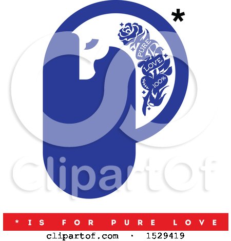 Clipart of a Horse Head Letter P Tattoo Design with Pure Love and Other Text - Royalty Free Vector Illustration by elena