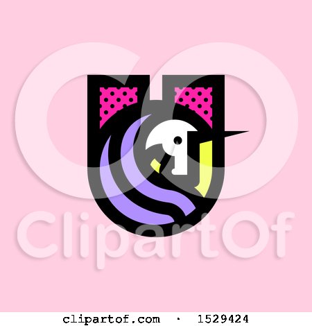 Clipart of a Patterned Letter U Unicorn Design over Pink - Royalty Free Vector Illustration by elena