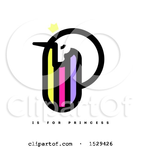 Clipart of a Letter P Unicorn Design with a Crown and Text - Royalty Free Vector Illustration by elena