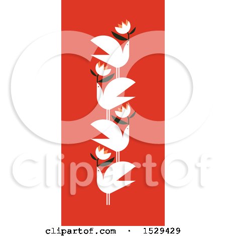 Clipart of a Pattern of Doves with Flowers on Red - Royalty Free Vector Illustration by elena