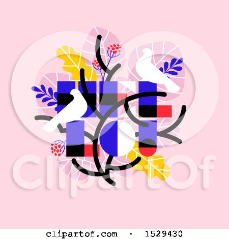 Clipart of a Hello Design with Doves and Leaves on Pink - Royalty Free Vector Illustration by elena