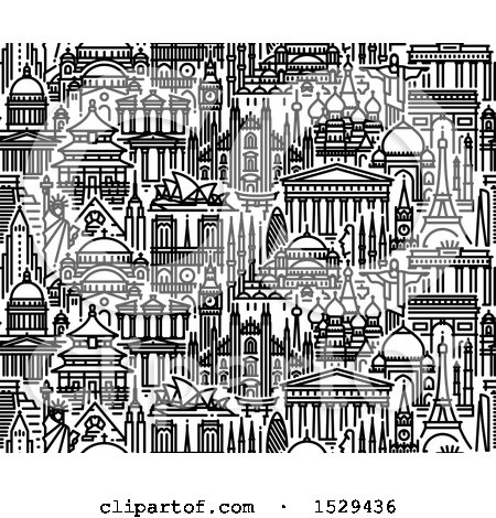Clipart of a Seamless Pattern Background of Popular Tourist Attractions - Royalty Free Vector Illustration by elena