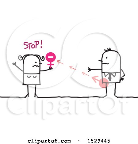 Clipart of a Stick Business Man and Woman Having a Battle of the Sexes - Royalty Free Vector Illustration by NL shop