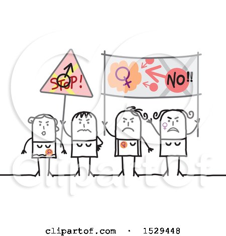 Clipart of a Group of Feminist Stick Women Protesting - Royalty Free Vector Illustration by NL shop