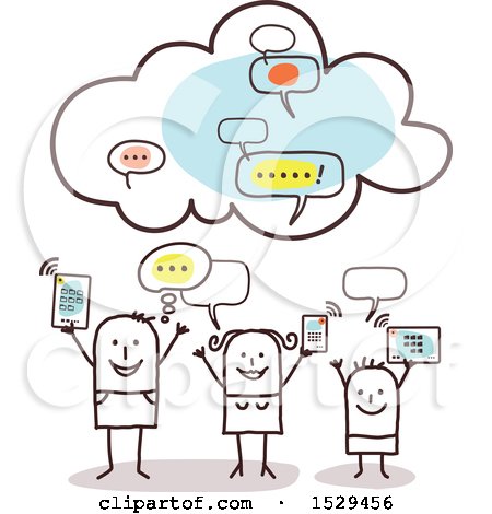 Clipart of a Stick Family with Their Electronics Connected to the Cloud - Royalty Free Vector Illustration by NL shop