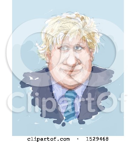Clipart of a Sketched Business Man on Blue - Royalty Free Illustration by Alex Bannykh