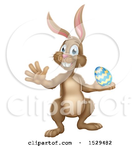 Clipart of a Brown Easter Bunny Rabbit Holding an Egg - Royalty Free Vector Illustration by AtStockIllustration