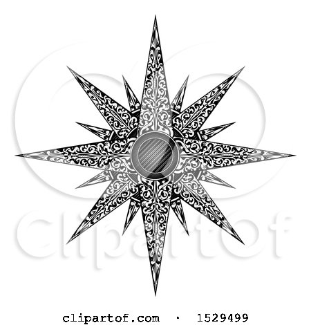 Clipart of a Black and White Woodcut Styled Christmas Star - Royalty Free Vector Illustration by AtStockIllustration