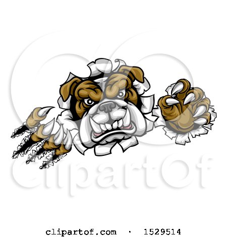 Clipart of a Bulldog Monster Shredding Through a Wall - Royalty Free Vector Illustration by AtStockIllustration