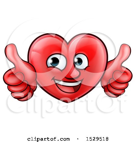 Clipart of a Cartoon Happy Red Love Heart Character Giving Two Thumbs up - Royalty Free Vector Illustration by AtStockIllustration