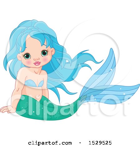 Clipart of a Mermaid Baby with Blue Hair - Royalty Free Vector Illustration by Pushkin