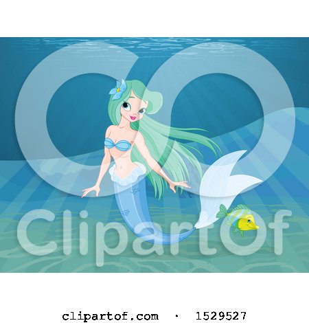 Clipart of a Mermaid and Fish Underwater - Royalty Free Vector Illustration by Pushkin