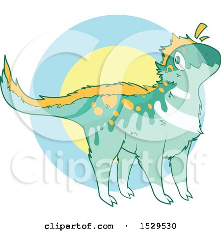 Clipart of a Green and Yellow Dinosaur - Royalty Free Vector Illustration by Pushkin