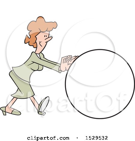 Clipart of a Cartoon White Business Woman Getting the Ball Rolling - Royalty Free Vector Illustration by Johnny Sajem