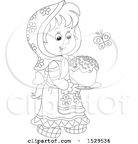 Clipart of a Black and White Girl Carrying a Cake - Royalty Free Vector Illustration by Alex Bannykh