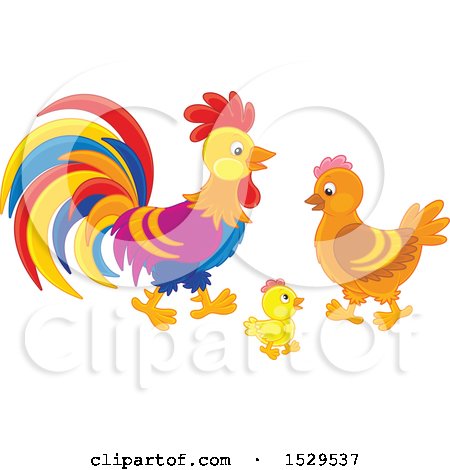 Clipart of a Chicken Family with a Chick Hen and Rooster - Royalty Free Vector Illustration by Alex Bannykh