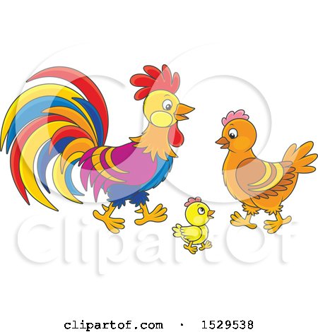 Clipart of a Chicken Family with a Cute Chick Hen and Rooster - Royalty Free Vector Illustration by Alex Bannykh