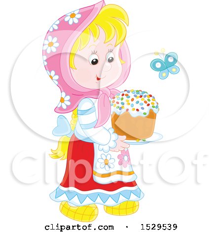 Clipart of a Blond Girl Carrying a Cake - Royalty Free Vector Illustration by Alex Bannykh