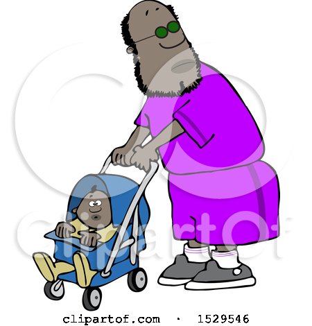 Clipart of a Cartoon Black Dad Pushing a Baby in a Stroller - Royalty Free Vector Illustration by djart