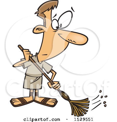 Clipart of a Cartoon Male Roman Slave Sweeping - Royalty Free Vector Illustration by toonaday