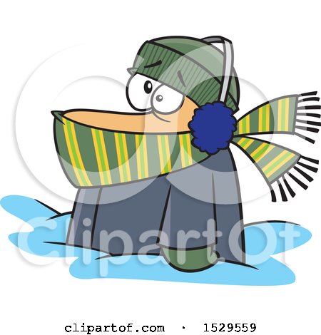 Clipart of a Cartoon Bundled White Man Stuck in Snow - Royalty Free Vector Illustration by toonaday
