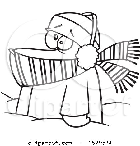 Clipart of a Cartoon Black and White Bundled Man Stuck in Snow - Royalty Free Vector Illustration by toonaday