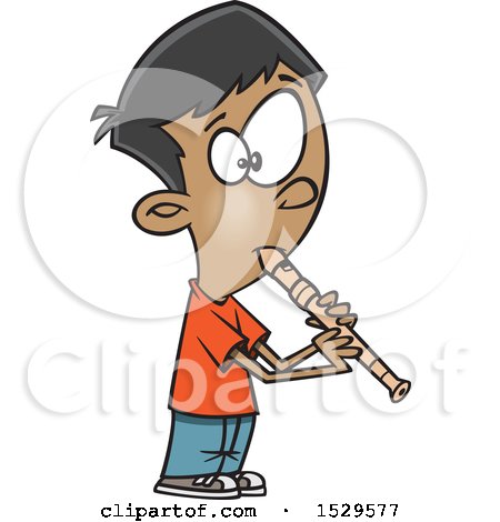 Clipart of a Cartoon Boy Playing a Recorder - Royalty Free Vector Illustration by toonaday