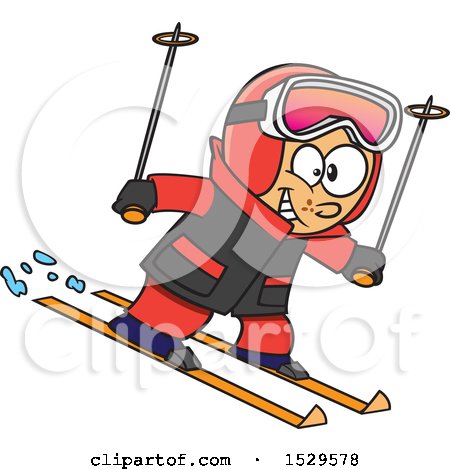 Clipart of a Cartoon Happy Boy Skiing - Royalty Free Vector Illustration by toonaday