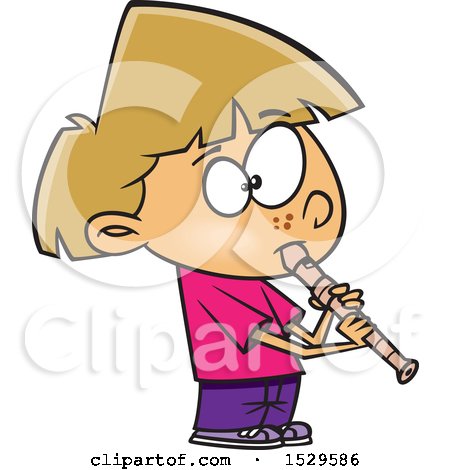 Clipart of a Cartoon Girl Playing a Recorder - Royalty Free Vector Illustration by toonaday