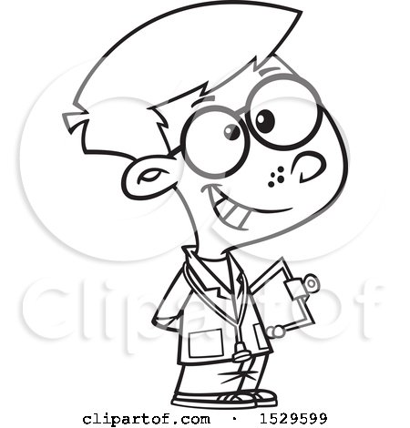 Clipart of a Cartoon Lineart Doctor Boy - Royalty Free Vector Illustration by toonaday