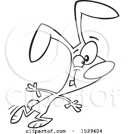Clipart of a Cartoon Lineart Dancing Bunny Rabbit - Royalty Free Vector Illustration by toonaday