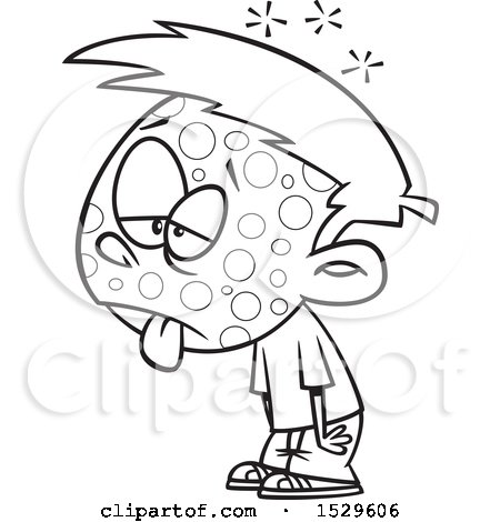 Clipart of a Cartoon Lineart Contagious Sick Boy - Royalty Free Vector Illustration by toonaday