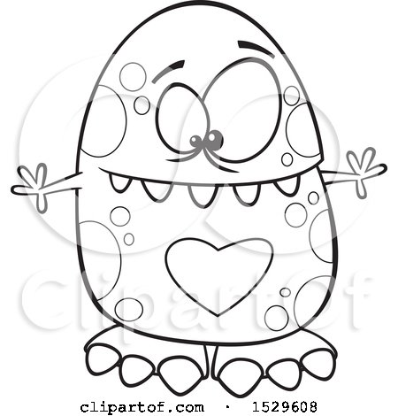 Clipart of a Cartoon Lineart Monster with a Big Heart - Royalty Free Vector Illustration by toonaday