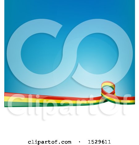 Clipart of a Bolivian Ribbon Flag over a Blue and White Background - Royalty Free Vector Illustration by Domenico Condello