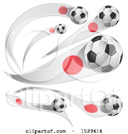 Clipart of 3d Soccer Balls and Japanese Flags - Royalty Free Vector Illustration by Domenico Condello