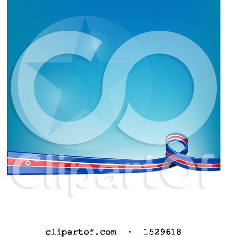 Clipart of a North Korean Ribbon Flag over a Blue and White Background - Royalty Free Vector Illustration by Domenico Condello