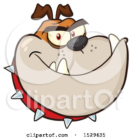 Clipart of a Tough Tan Bulldog Head Wearing a Spiked Collar - Royalty Free Vector Illustration by Hit Toon