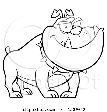 Clipart of a Black and White Tough Bulldog Wearing a Spiked Collar - Royalty Free Vector Illustration by Hit Toon
