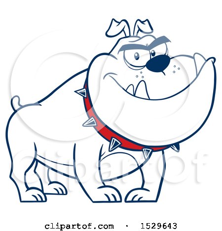 Clipart of a Tough White Bulldog Wearing a Spiked Collar - Royalty Free Vector Illustration by Hit Toon