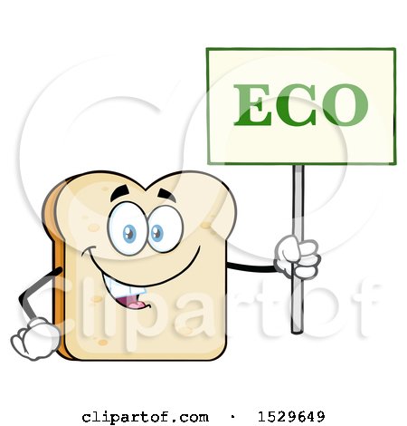 Clipart of a Sliced Bread Mascot Character Holding an Eco Sign - Royalty Free Vector Illustration by Hit Toon