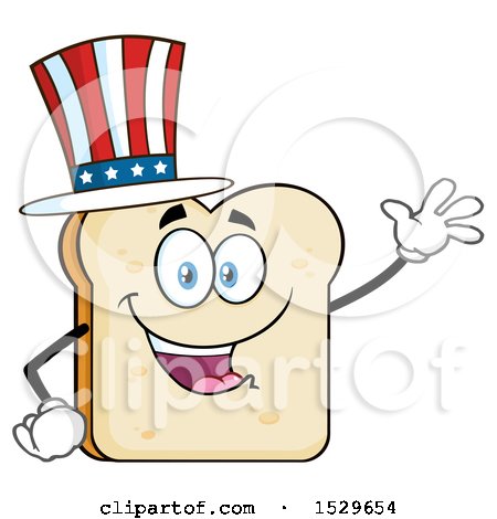 Clipart of a Sliced Bread Mascot Character Wearing an American Top Hat - Royalty Free Vector Illustration by Hit Toon
