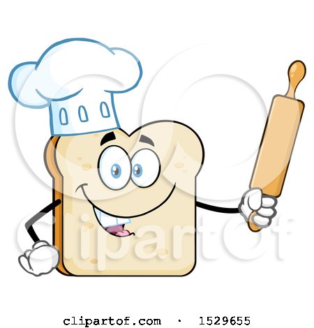Clipart of a Sliced Bread Chef Mascot Character Holding a Rolling Pin - Royalty Free Vector Illustration by Hit Toon