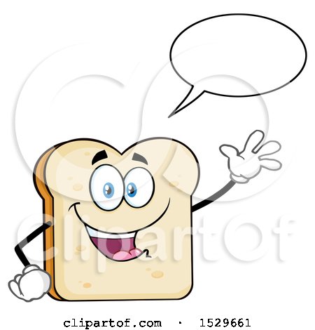 Clipart of a Sliced Bread Mascot Character Talking and Waving - Royalty Free Vector Illustration by Hit Toon