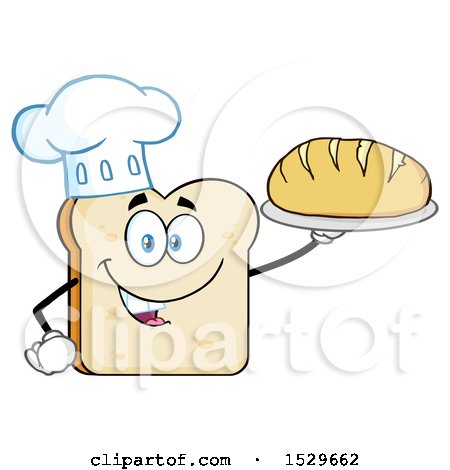 Clipart of a Sliced Bread Chef Mascot Character Serving a Loaf - Royalty Free Vector Illustration by Hit Toon