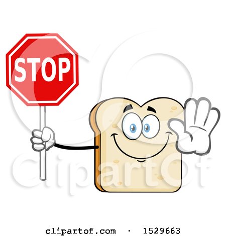 Clipart of a Sliced Bread Mascot Character Holding a Stop Sign - Royalty Free Vector Illustration by Hit Toon