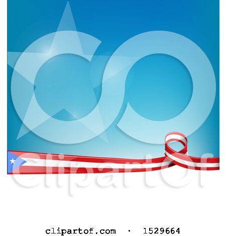 Clipart of a Puerto Rican Ribbon Flag over a Blue and White Background - Royalty Free Vector Illustration by Domenico Condello