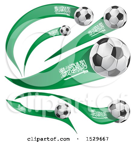 Clipart of 3d Soccer Balls and Saudi Arabian Flags - Royalty Free Vector Illustration by Domenico Condello